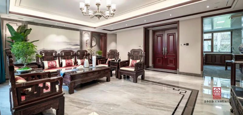 天山國賓壹號裝修188㎡新中式風格客廳實景圖